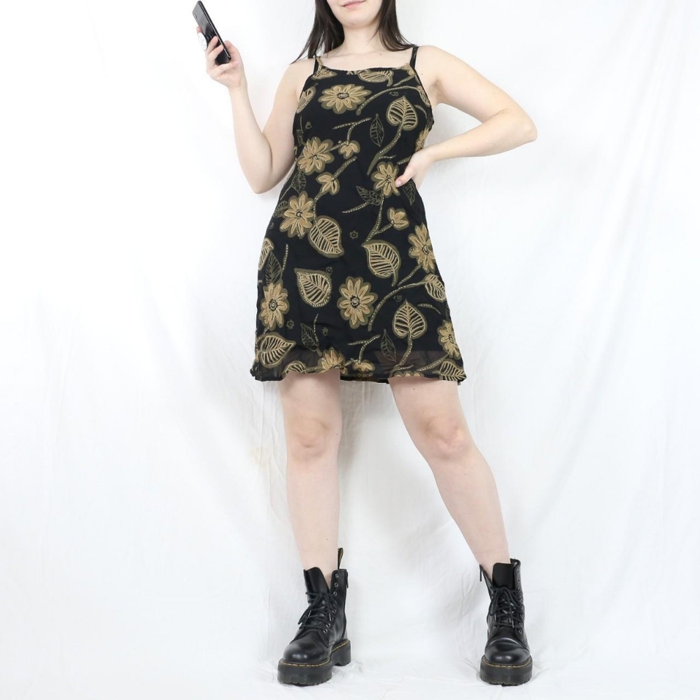 Vintage Black Floral Mini Dress